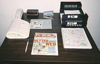Desk with real world books