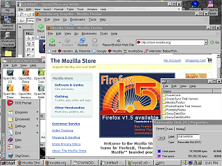 Firefox on Windows 95 and Portable Firefox on a 1 GB Sandisk Cruzer USB flash memory stick. Also with OpenOffice 2.0
