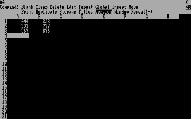 VisiCalc with Mouse menus