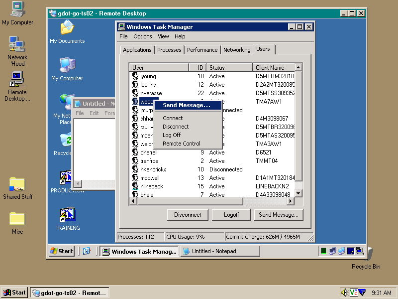 windows terminal server for xp